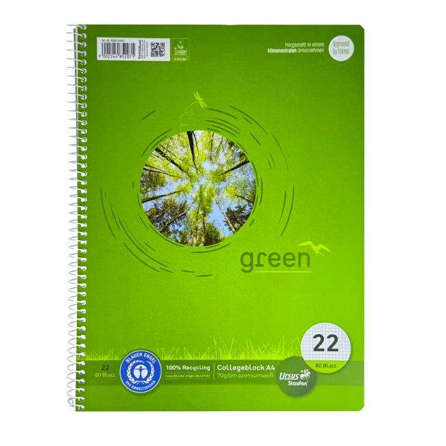 Blok College Format Werk Ursus Green A4 80 listů čtverečkovaný 70g, recyklovaný
