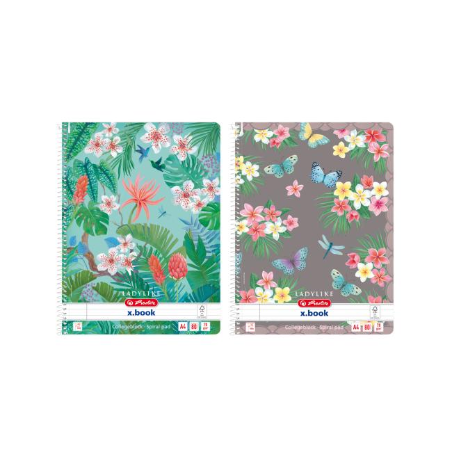 [HL044245] Blok poznámkový Herlitz Ladylike A4, 80 listů, linkovaný, Džungle a Motýl