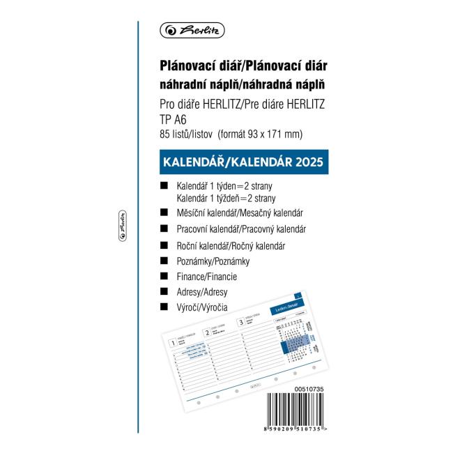 [HL530049] Náhradní náplň do týdenního diáře TP A6 2025