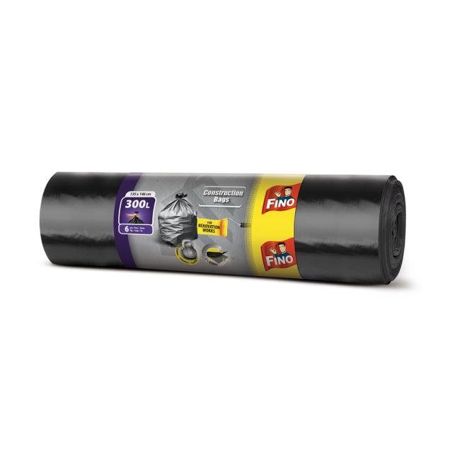 [HY034708] Pytle zavazovací FINO na těžký odpad 300 ℓ, 70 mic., 135 x 146 cm, černé (6 ks)
