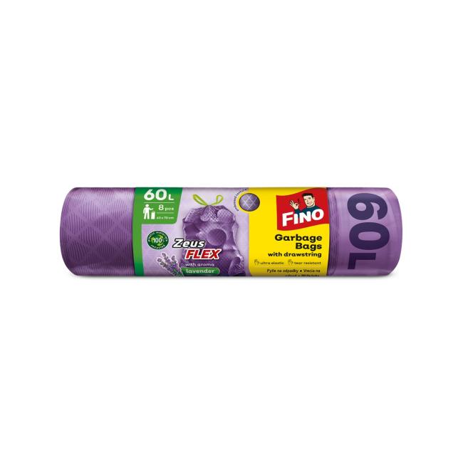 Pytle zatahovací FINO Zeus FLEX AROMATIC 60ℓ, 33 mic. 63 x 70 cm, fialové (8 ks)