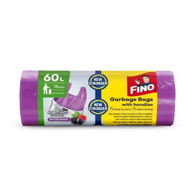 Pytle zavazovací s ušima FINO Premium aromatic 60ℓ, 14 mic., 59 x 72 cm, fialové (15 ks)