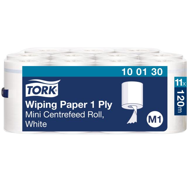 [HY100130] Papírové utěrky v rolích TORK Advanced Centerfeed mini bílé M1, návin 120 m (11 ks)