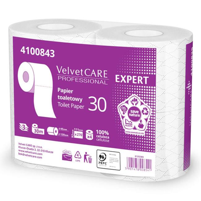 [HY100843] Toaletní papír 3-vrstvý VELVET CARE Expert 100% celulóza 30m (4ks)