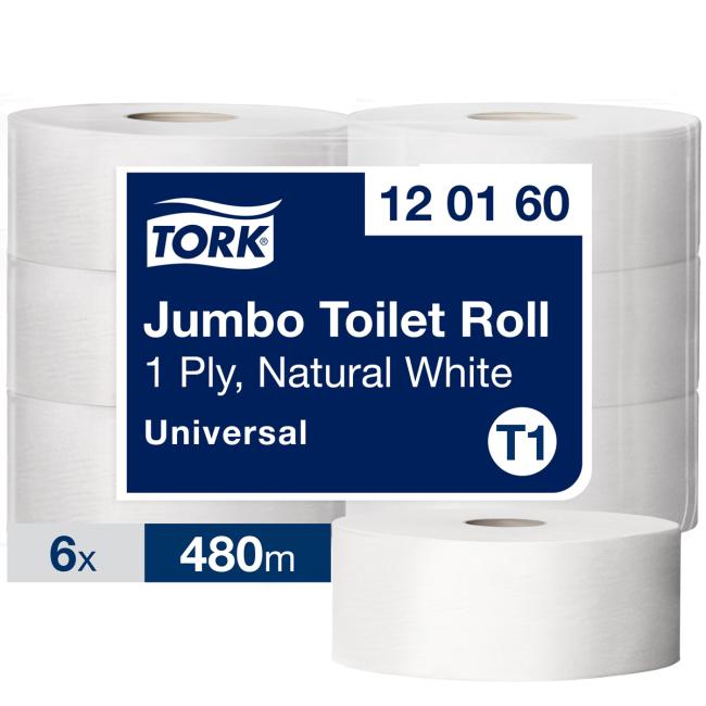 [HY120160] Toaletní papír 1-vrstv. TORK Jumbo 26 cm, návin 480 m, přírodní bílý, T1 (6 ks)