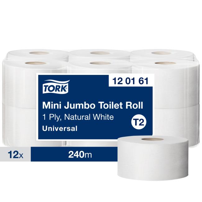 [HY120161] Toaletní papír 1-vrstv. TORK Mini Jumbo 19 cm, návin 240 m, přírodní bílý, T2 (12 ks)