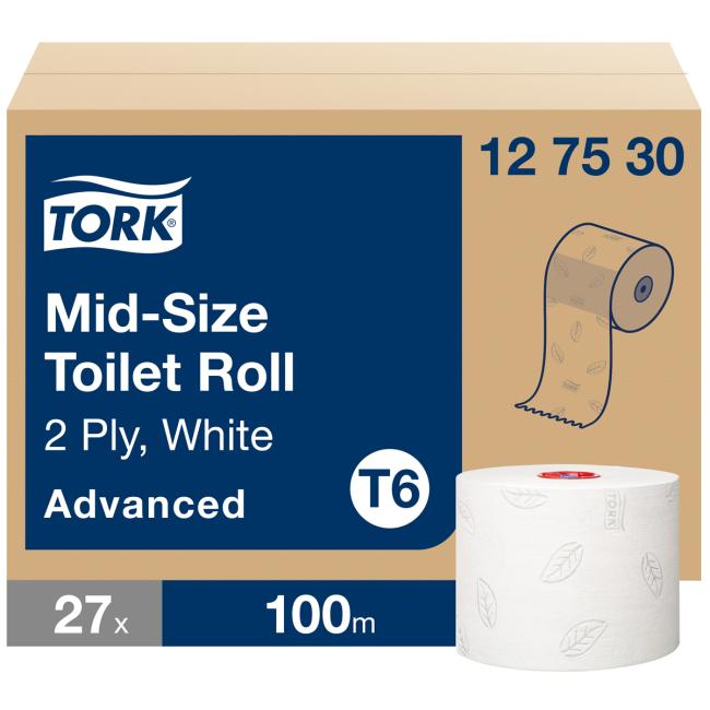 Toaletní papír 2-vrstv. TORK Mid-size bílý, návin 100m T6 (27 ks)