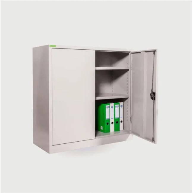 Kancelářská skříň pro dokumenty, 2 police, svařovaná, ve 100 x š 100 xh 42 cm, barva RAL7035 světle šedá