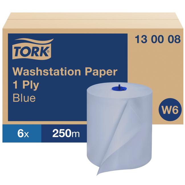 [HY130002] Papírové utěrky v roli 1-vrstv. TORK Basic modré W6, návin 250 m (6 ks)