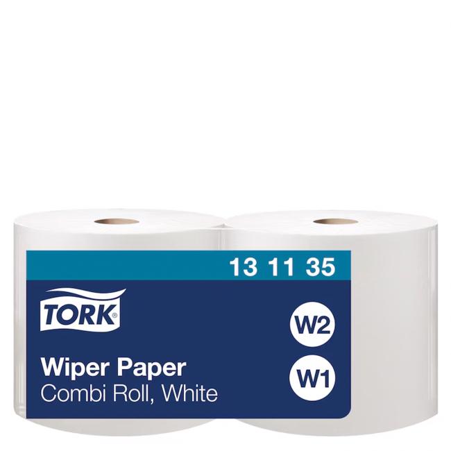 [HY131135] Papírové utěrky v roli 1-vrstv. TORK, bílé W1/2, 2 ks