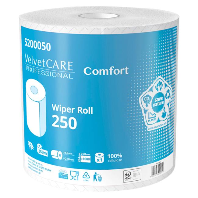 Papírové utěrky v roli 2-vrstvé VELVET CARE 100% celulóza 250m (2ks)
