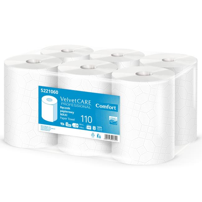 [HY221060] Papírové utěrky v roli 2-vrstvé VELVET CARE Maxi 100% celulóza 110m (6ks)