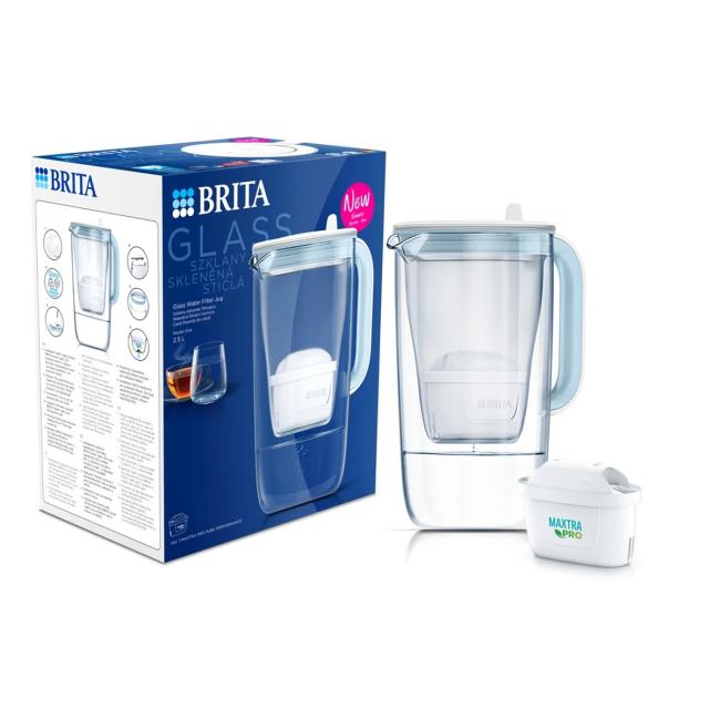 [HY228824] Filtrační konvice Brita Glass Jug, 2,5 l, skleněná, světle modrá