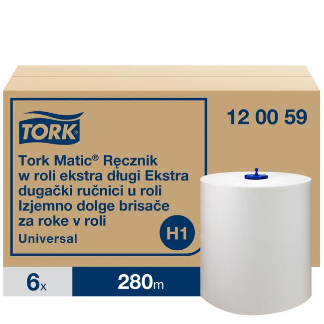 Papírové utěrky v roli 1-vrstv. TORK Matic extra dlouhé bílé H1, návin 280 m (6 ks)