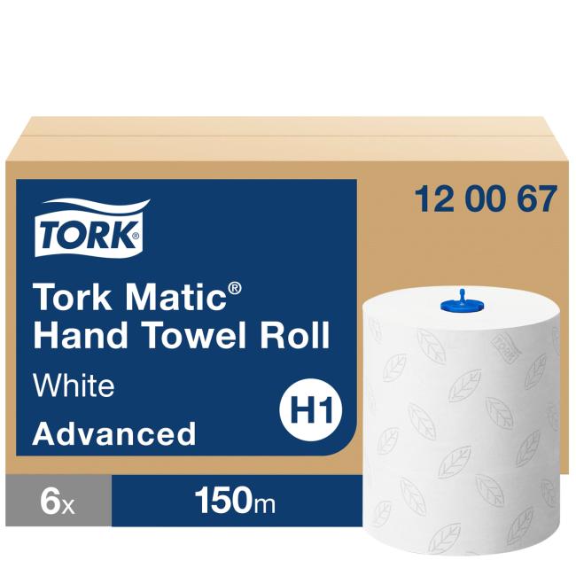 Papírové utěrky v roli 2-vrstv. TORK Matic bílé jemné H1, návin 150 m (6 ks)