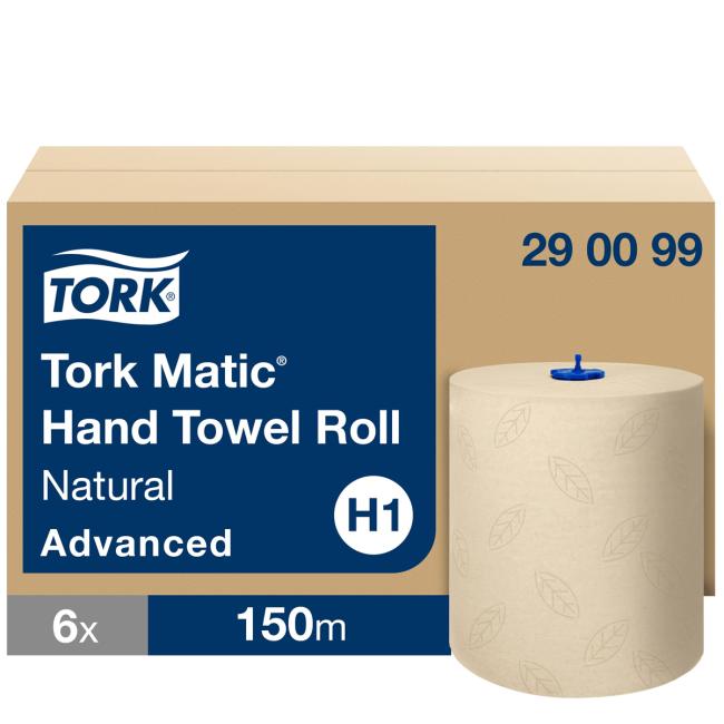 Papírové utěrky v roli 2-vrstv. TORK Matic natural 150m/600 útržků H1 6ks