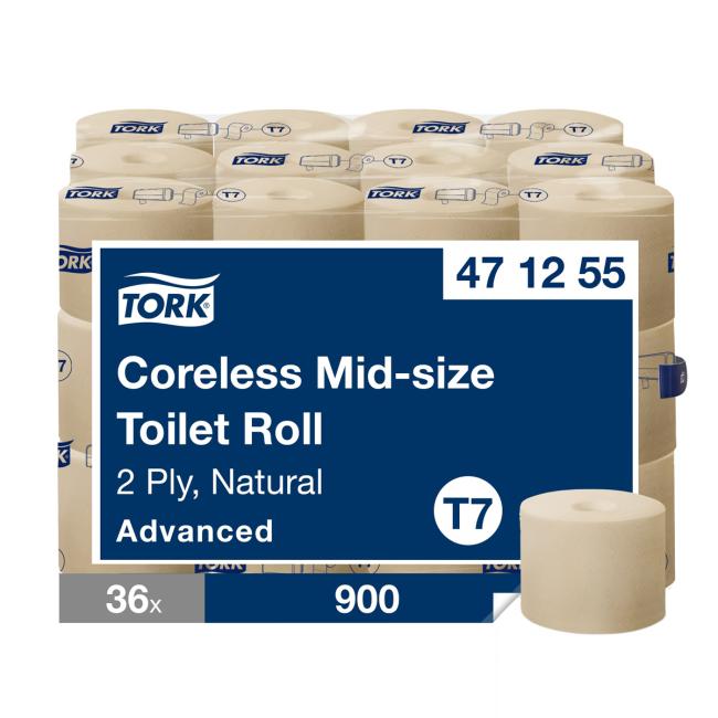 Bezdušový přírodní 2-vrstvý toaletní papír. TORK Mid-Size T7 36 ks