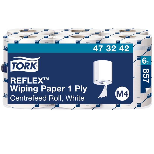 Papírové utěrky v roli 1-vrstv. TORK Reflex bílé M4, návin 300 m (6 ks)