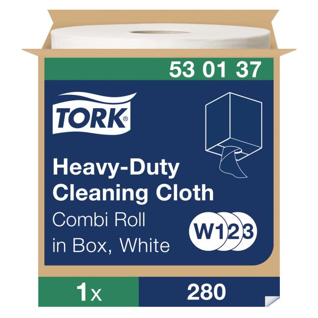 [HY530137] Čistící utěrka 1-vrstv. TORK Heavy-Duty bílá, návin 107 m, W2