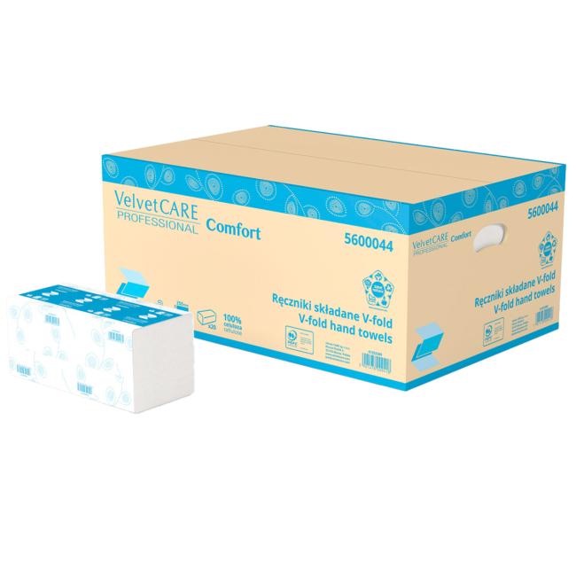 Papírové utěrky skládané ZZ 2-vrstvé VELVET CARE 100% celulóza, 25x23 cm (20bal.)