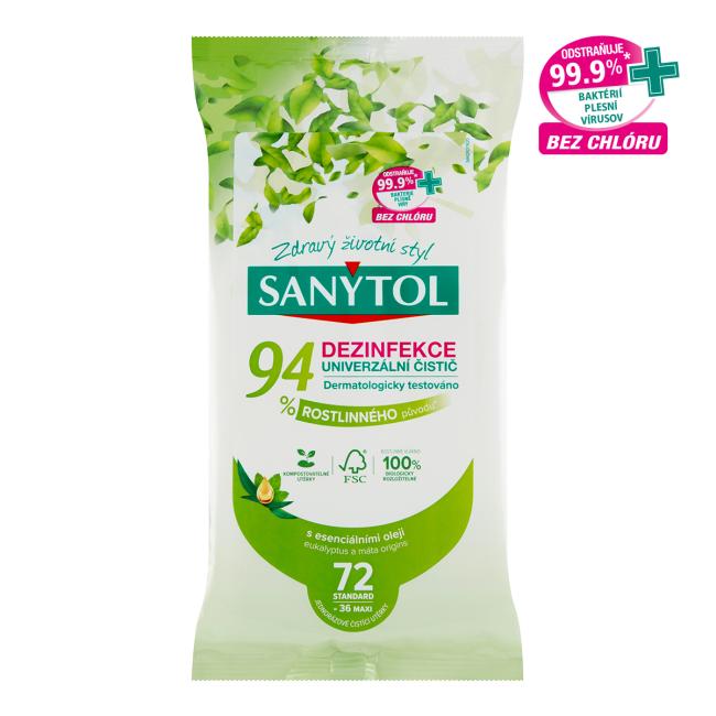 Sanytol čistící utěrky 94% rostlinného původu 72ks