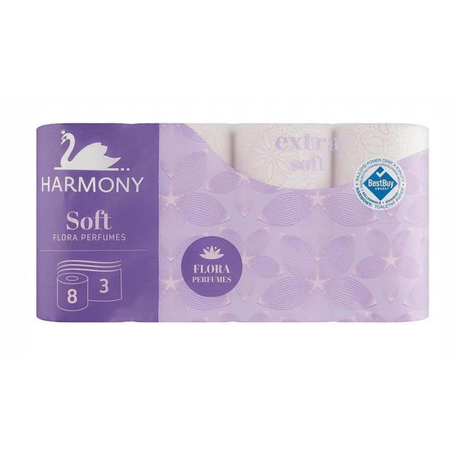 [HY751072] Toaletní papír 3-vrstvý Harmony Soft FLORA Parfumes bílý, návin 16,8 m (8 ks)