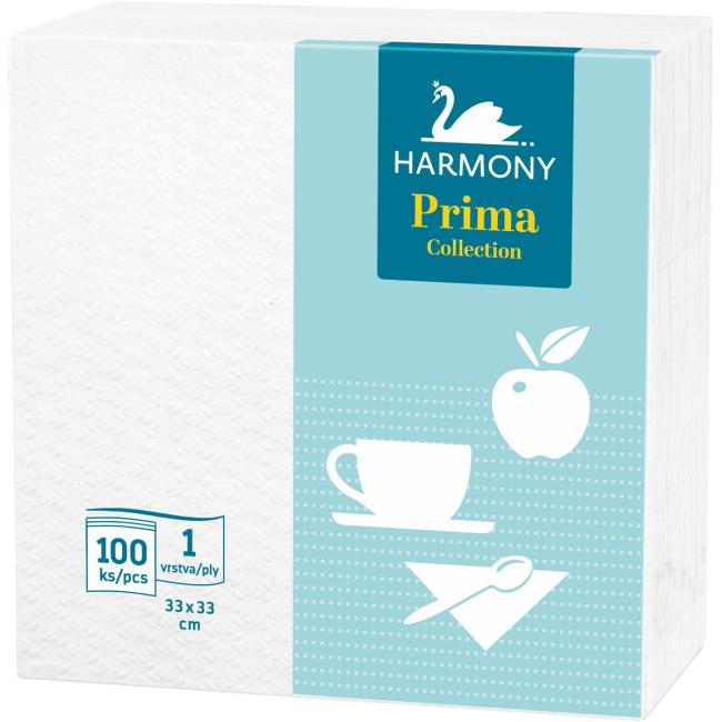 [HY755010] Papírové ubrousky 1-vrstvé HARMONY Prima 33 x 33 cm bílé 100 kusů