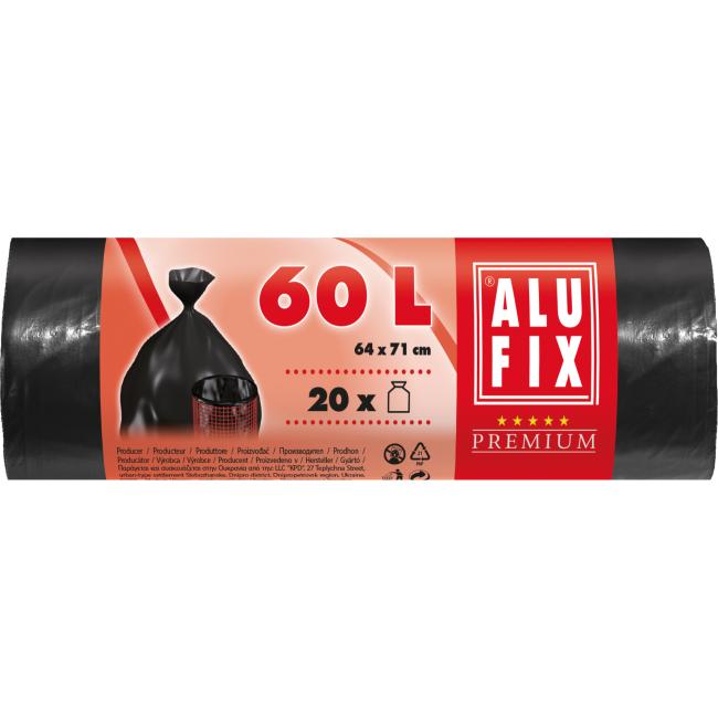 Pytle na odpadky 60 l/20 ks, 15mic., 64 x 71 cm, černé, HDPE