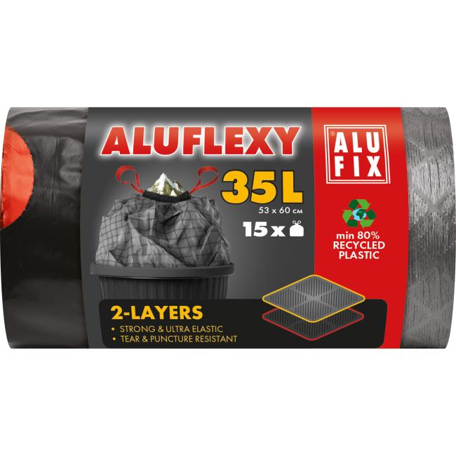 [HY946017] Pytle na odpadky zatahovací 35 l/15 ks, 28mic., LDPE 2 vrstvé, 53 x 60 cm, šedo-černé