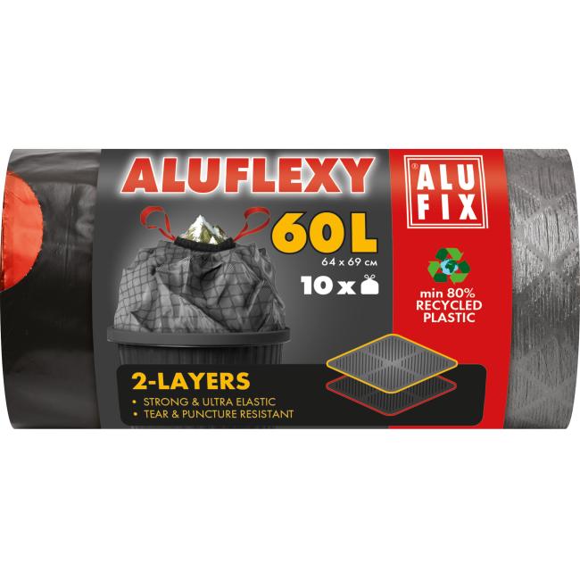 [HY946018] Pytle na odpadky zatahovací, 60 l/10 ks, 33mic., LDPE 2 vrstvé, 64 x 69 cm, šedo-černé