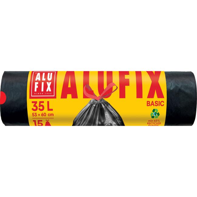 [HY946039] Výsuvné pytle na odpadky 53 x 60 cm, HDPE, 35 l, 14 mic, 15 ks černé